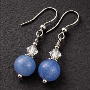 Handmade Blue Quartz & Crystal Dangle Earrings - Hypoallergenic Stainless Steel